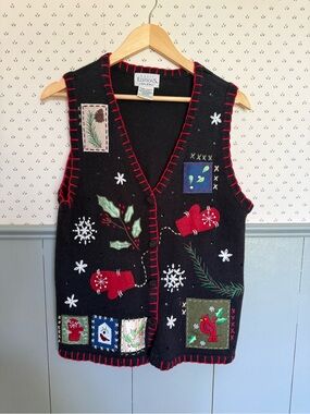 Vintage Knit Holiday Patchwork Vest